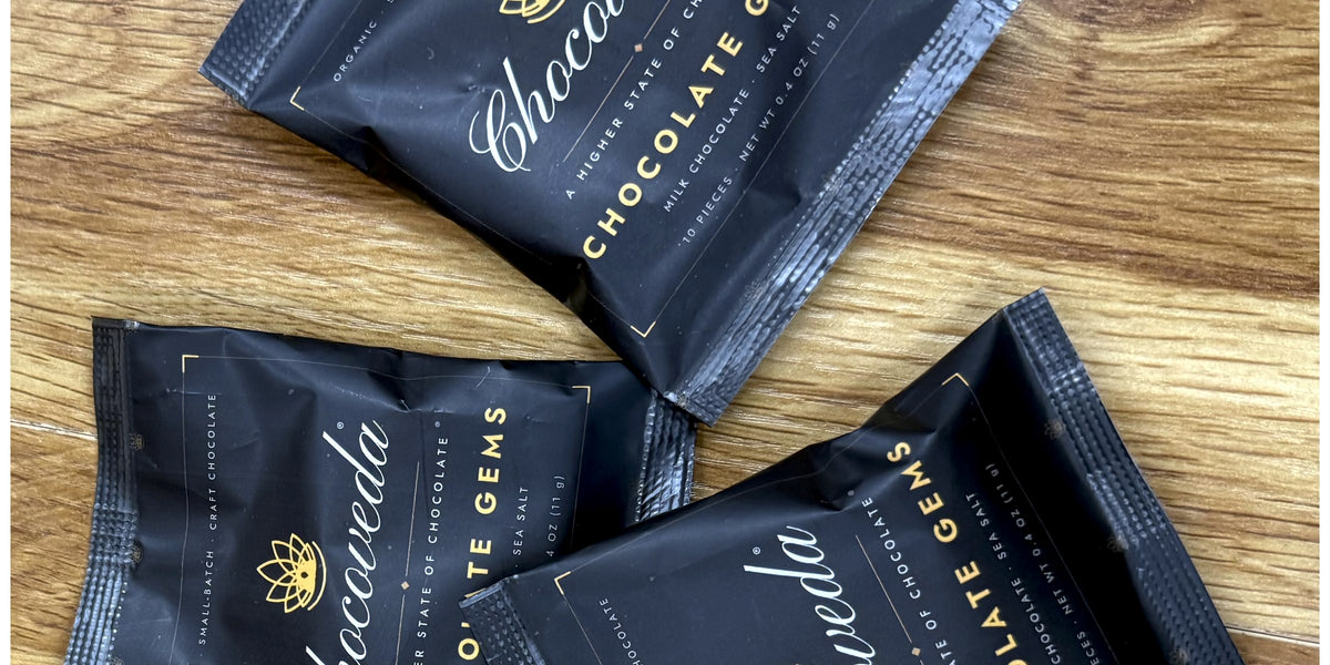 Chocoveda Chocolate Gems packs with milk chocolate pieces