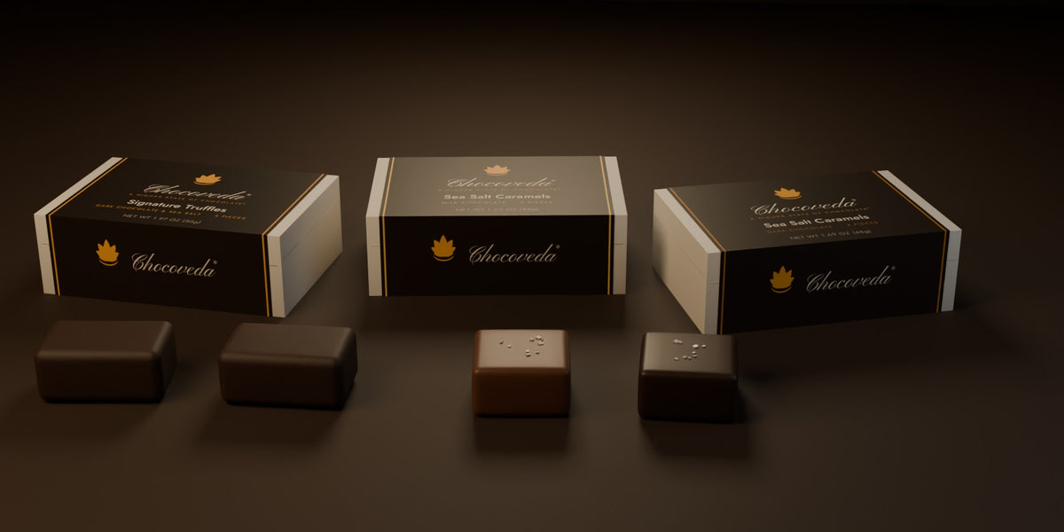 Chocoveda Truffles and Sea Salt Caramels boxes (render)