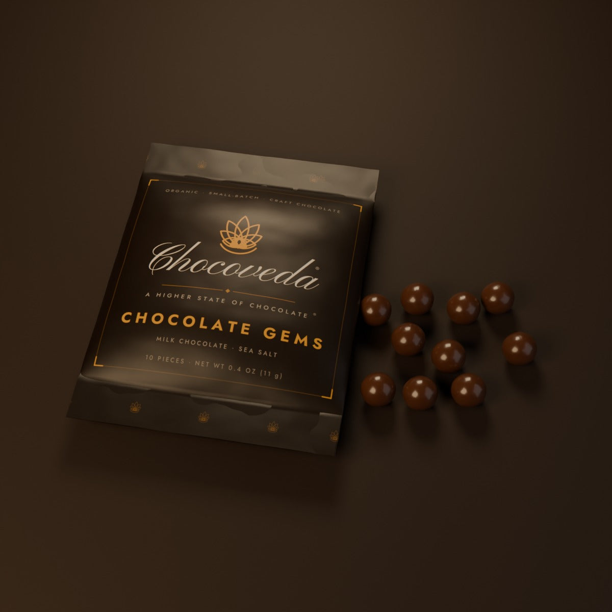 Chocoveda Chocolate Gems on cacao (render)