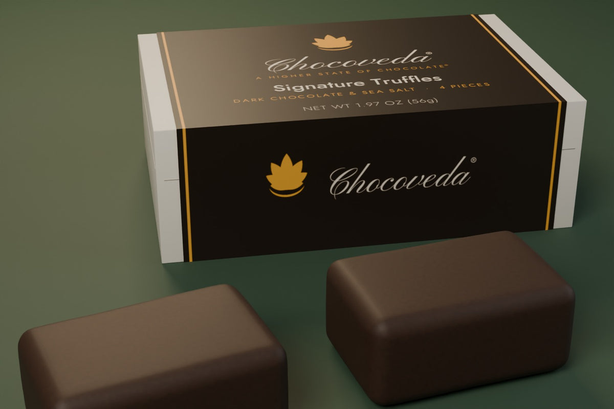 Chocoveda Signature Truffles box, detail (render)